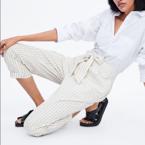 Zara Striped Trousers with Tie Belt - Picture 4 of 6